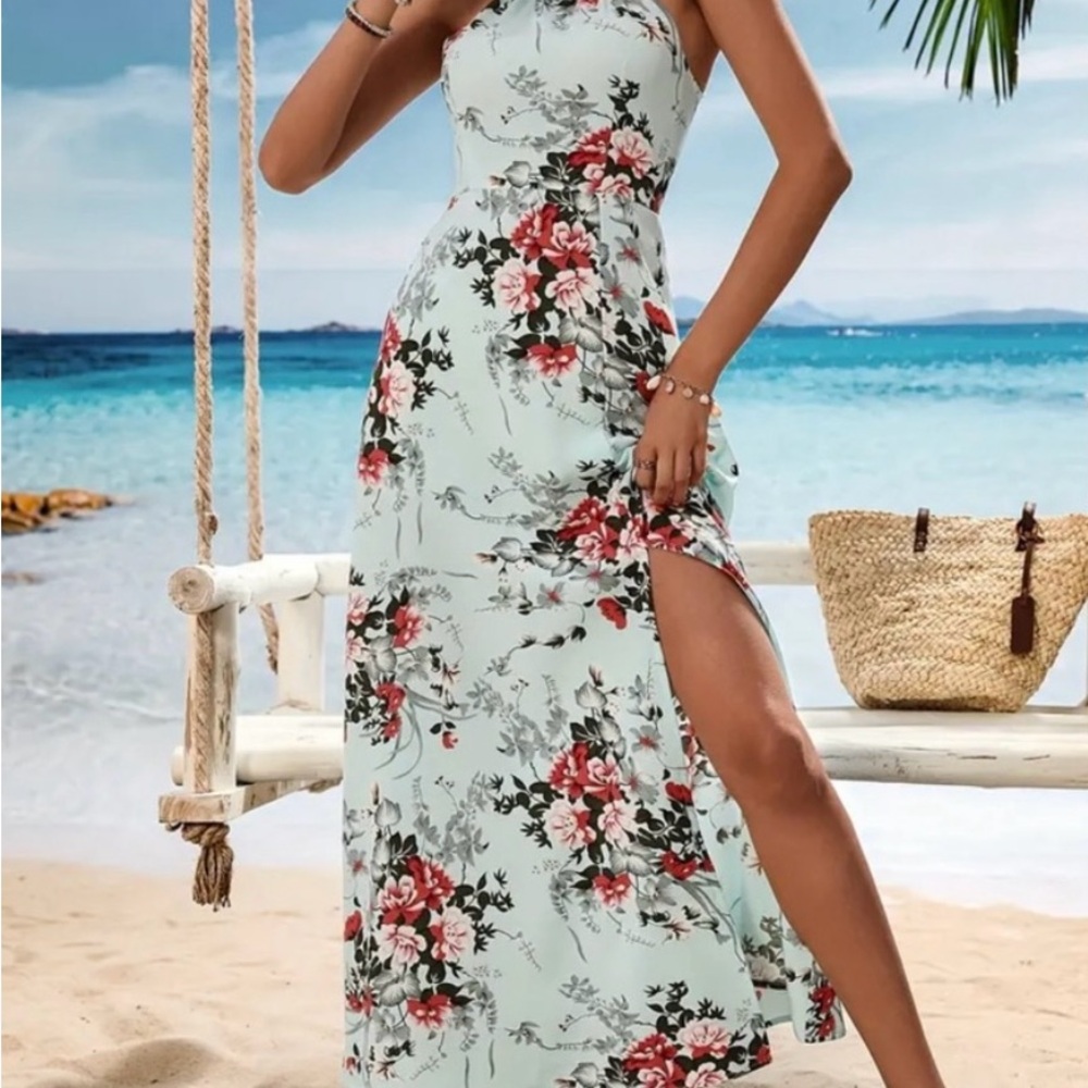 Maxi Floral print halter split new beautiful dress “ - Picture 4 of 4